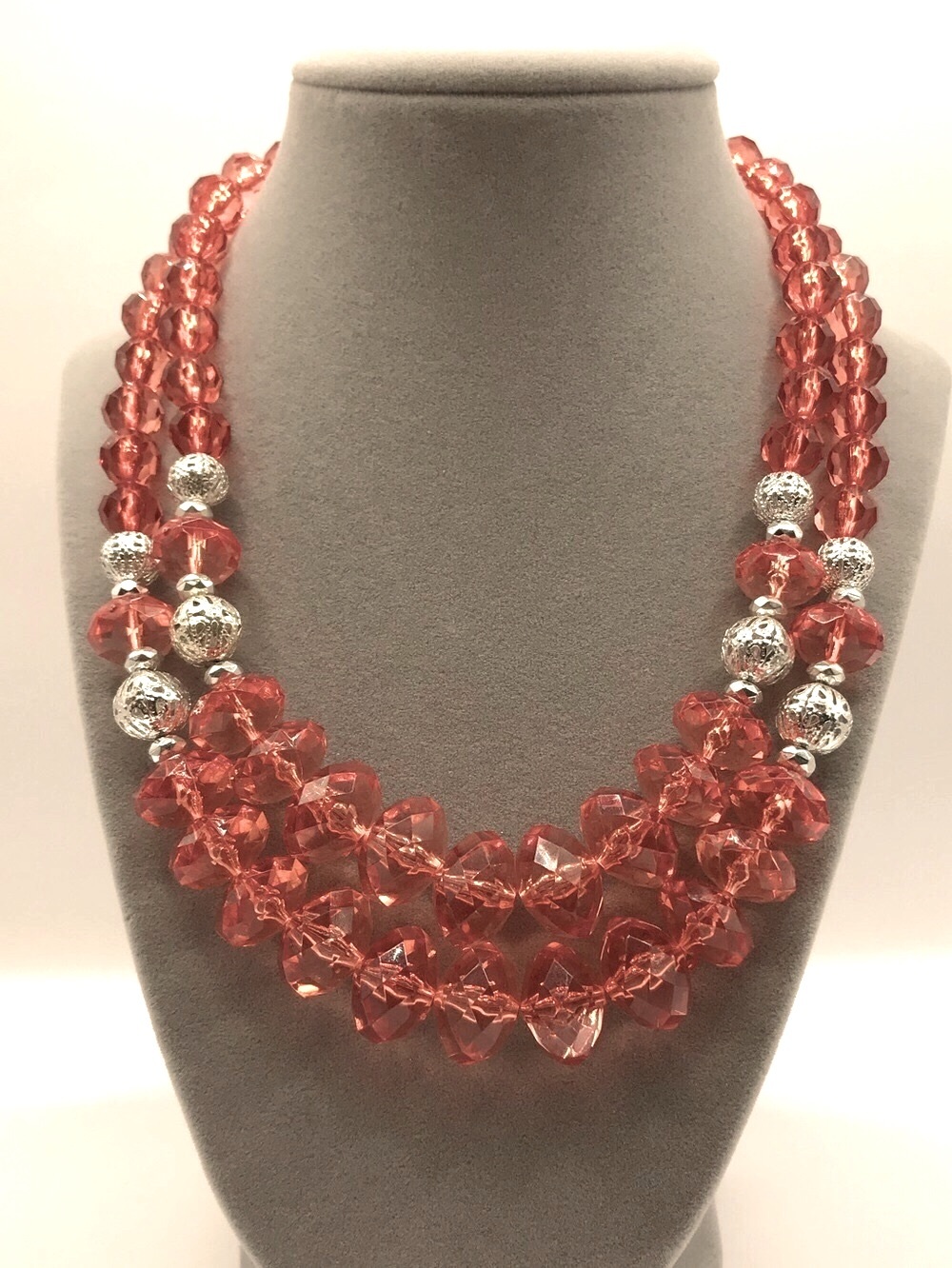 Double Layered Orange Graduated Faceted Acrylic Bead Necklace